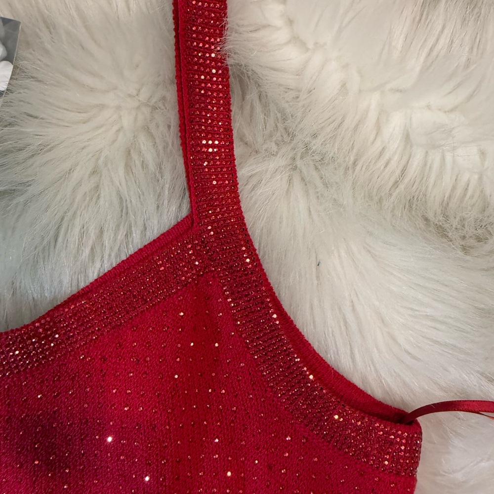 NEW St. John Tank bright Red party holiday evening sparkly crystals Knit S M - Picture 6 of 17